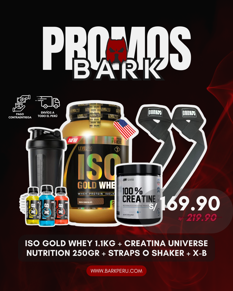 ISO GOLD WHEY 1KG + CREATINA UN 250GR + SHAKER O STRAPS