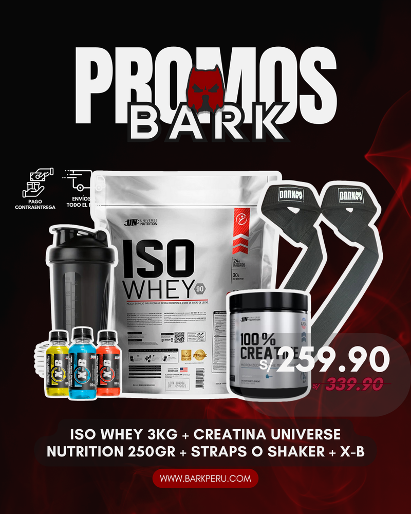 ISO WHEY 3KG + CREATINA UN 250GR + SHAKER O STRAPS