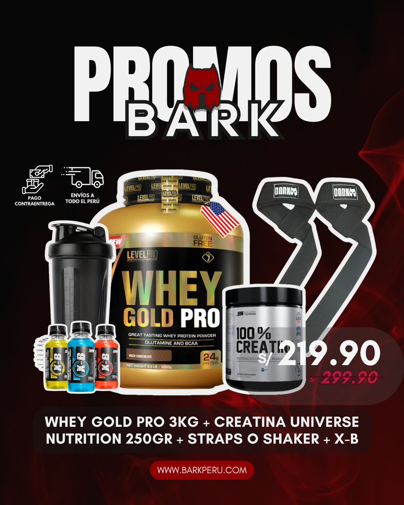 WHEY GOLD PRO 3KG + CREATINA UN 250GR + SHAKER O STRAPS